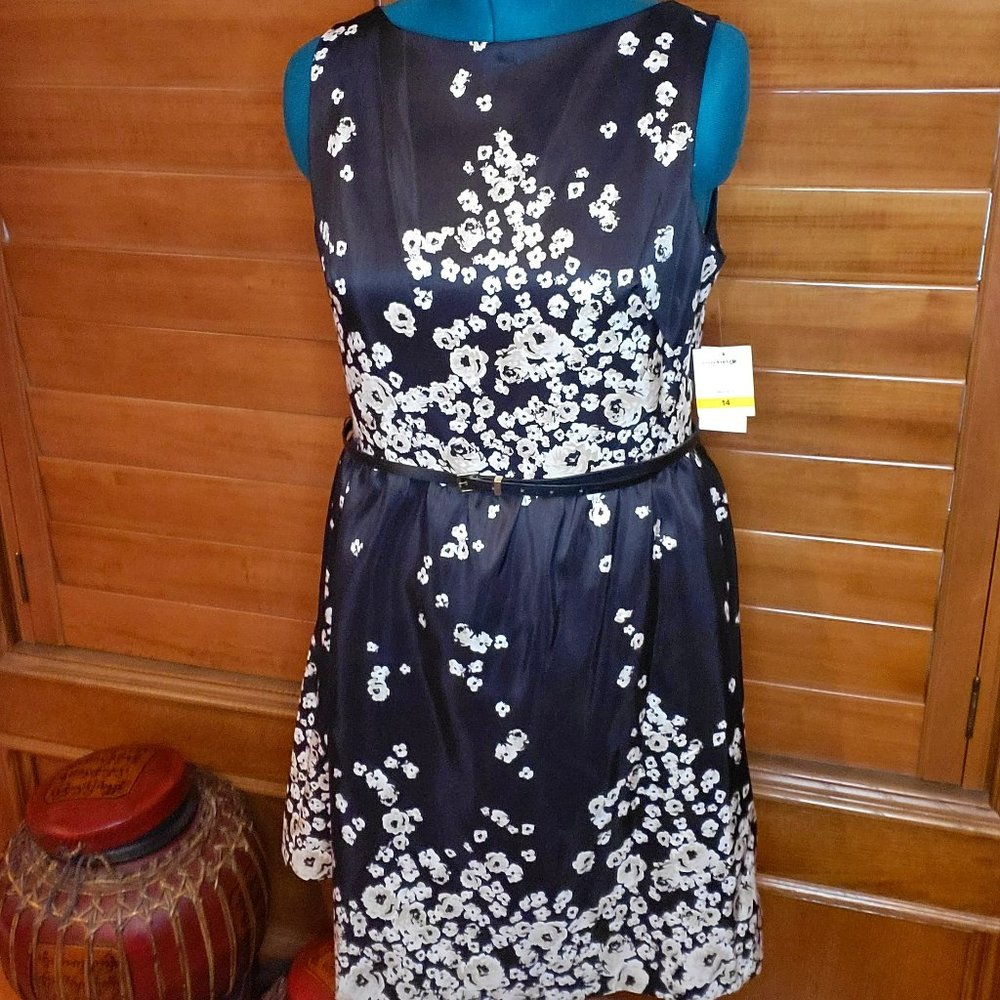 J. Taylor belted Blk/grey dress size 14